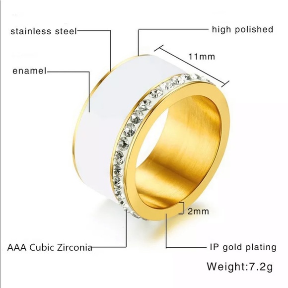 Pave Enamel Gold Stacking Ring, Wedding Band - Picture 3 of 4